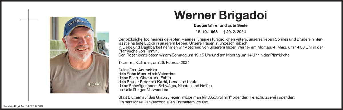  Traueranzeige für Werner Brigadoi vom 02.03.2024 aus Dolomiten