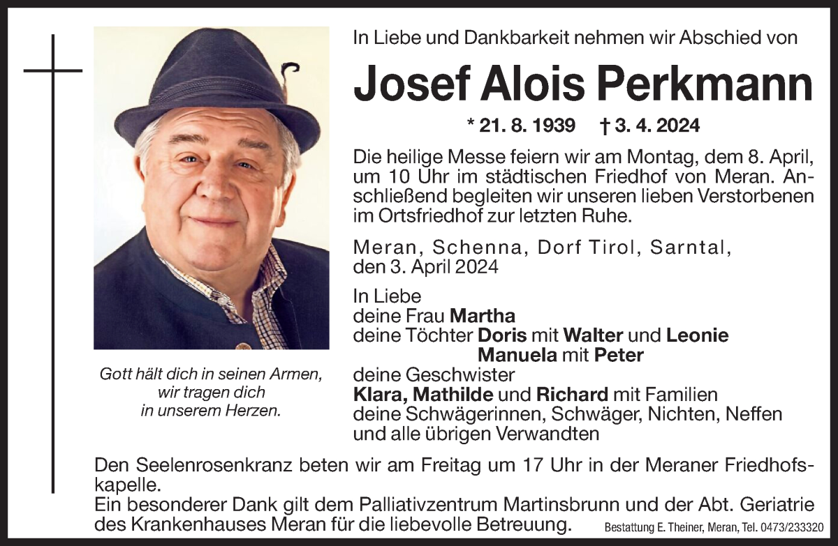  Traueranzeige für Josef Alois Perkmann vom 05.04.2024 aus Dolomiten
