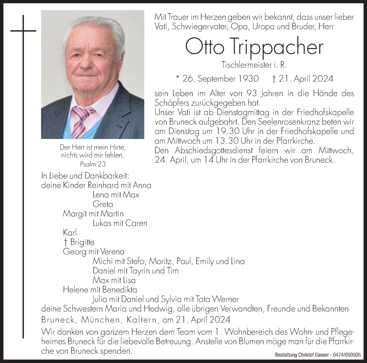  Traueranzeige für Otto Trippacher vom 23.04.2024 aus Dolomiten