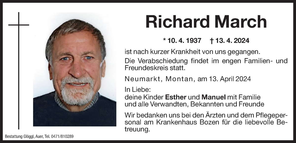  Traueranzeige für Richard March vom 15.04.2024 aus Dolomiten