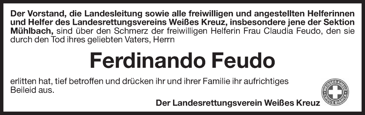  Traueranzeige für Ferdinando Feudo vom 07.05.2024 aus Dolomiten