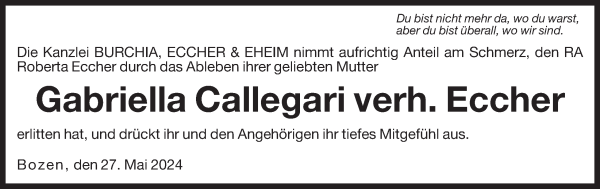 Traueranzeige von Gabriella Eccher von Dolomiten