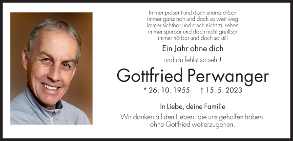 Traueranzeige von Gottfried Perwanger von Dolomiten