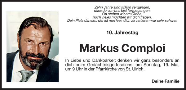 Traueranzeige von Markus Comploi von Dolomiten