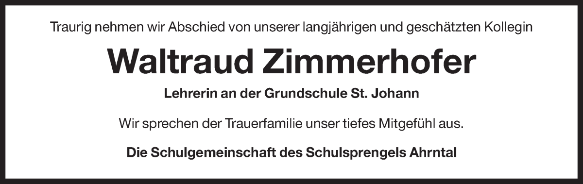  Traueranzeige für Waltraud Zimmerhofer vom 17.05.2024 aus Dolomiten