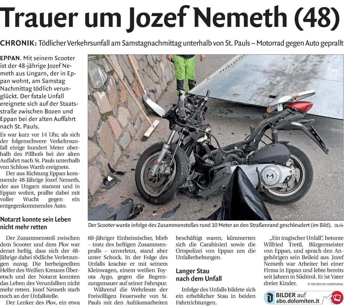 Traueranzeige für Jozef Nemeth vom 03.06.2024 aus Dolomiten