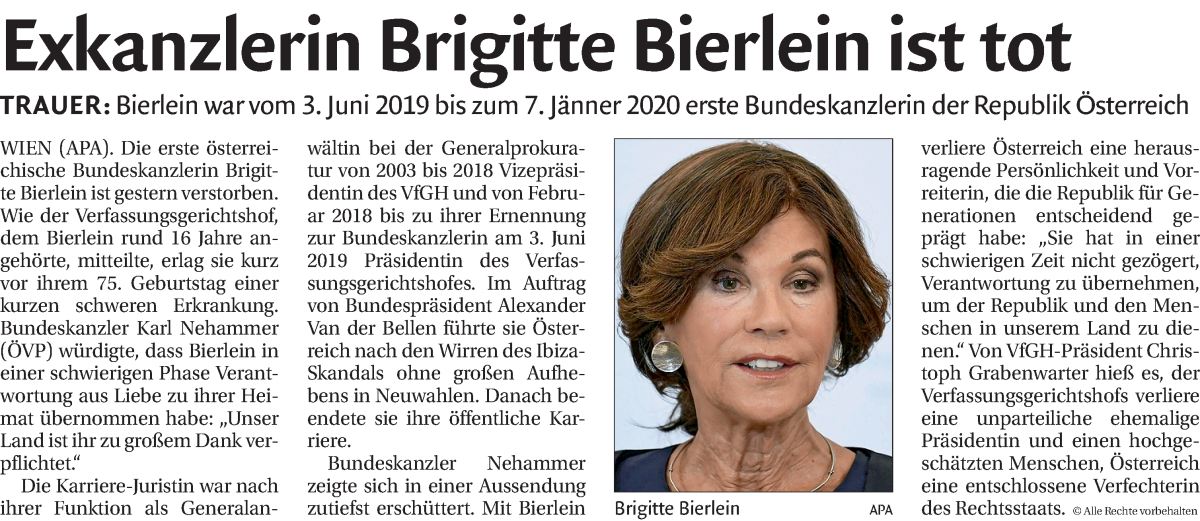  Traueranzeige für Brigitte Bierlein vom 04.06.2024 aus Dolomiten