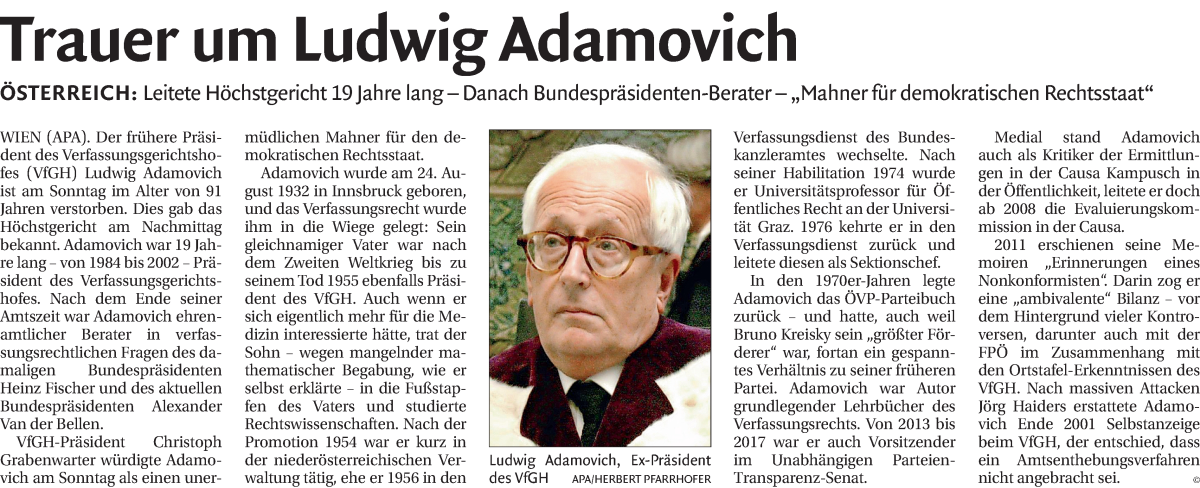  Traueranzeige für Ludwig Adamovich vom 17.06.2024 aus Dolomiten