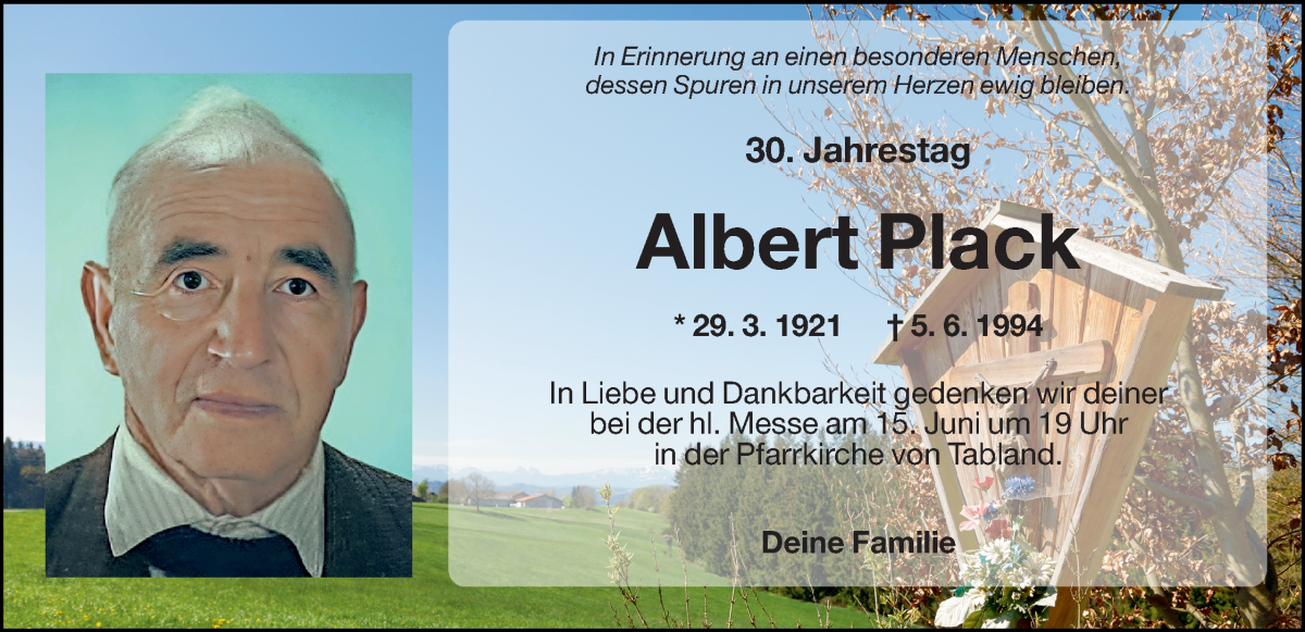  Traueranzeige für Albert Plack vom 14.06.2024 aus Dolomiten