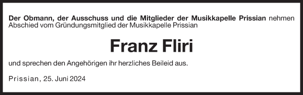 Traueranzeige von Franz Fliri von Dolomiten