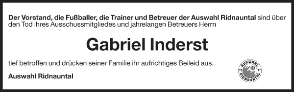 Traueranzeige von Gabriel Inderst von Dolomiten