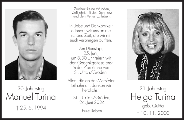 Traueranzeige von Helga Turina von Dolomiten