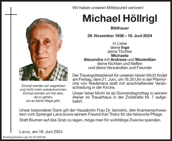 Traueranzeige von Michael Höllrigl von Dolomiten
