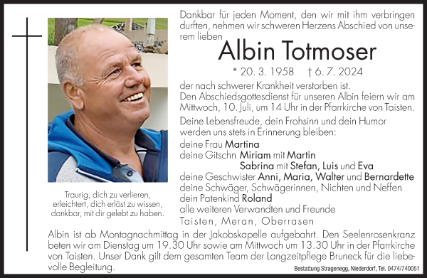 Traueranzeige von Albin Totmoser von Dolomiten