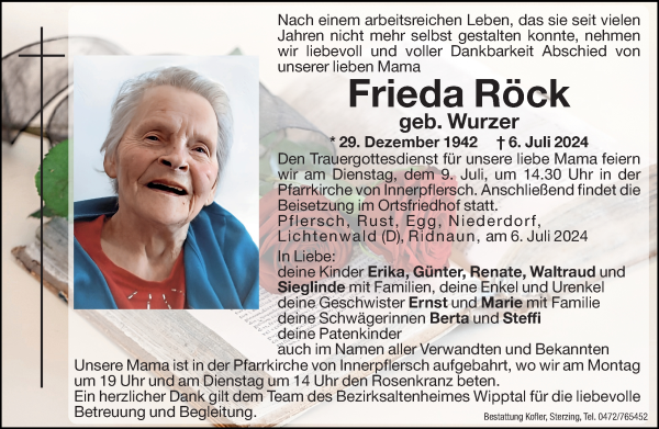 Traueranzeige von Frieda Röck von Dolomiten