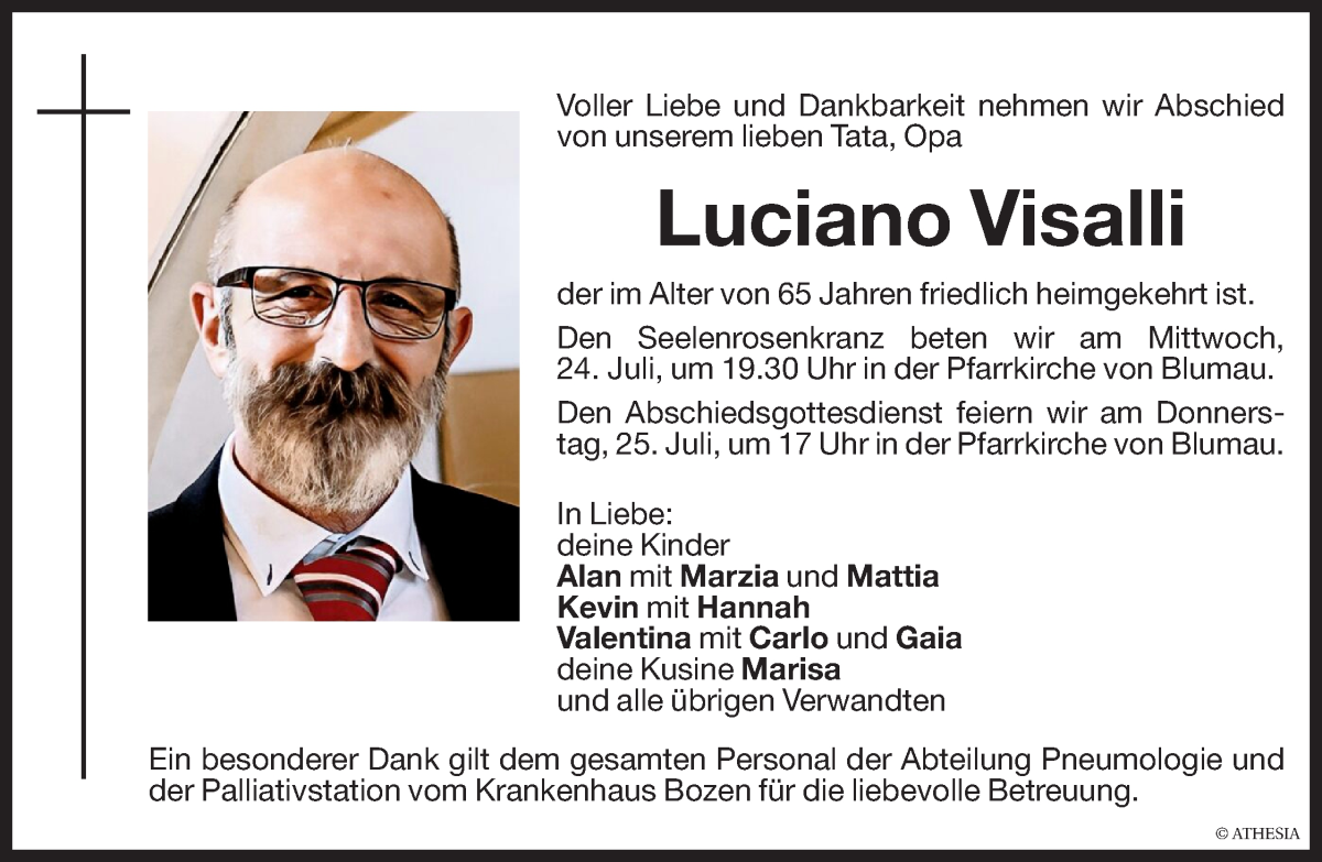  Traueranzeige für Luciano Visalli vom 23.07.2024 aus Dolomiten