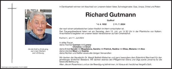 Traueranzeige von Richard Gutmann von Dolomiten