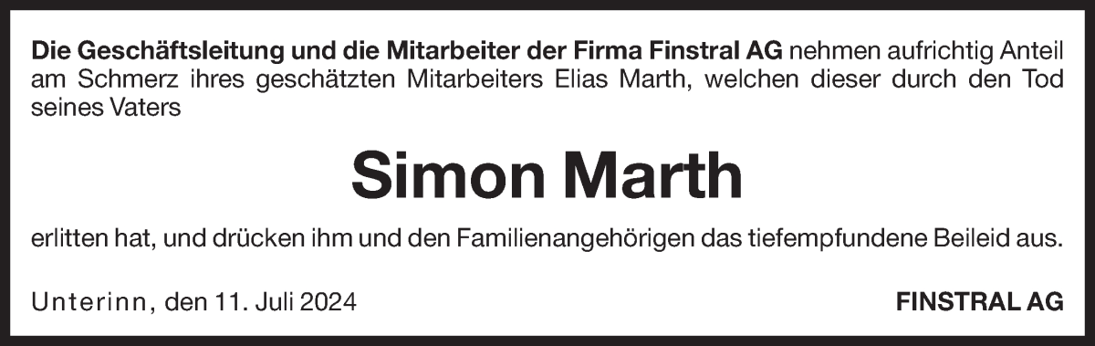  Traueranzeige für Simon Marth vom 18.07.2024 aus Dolomiten