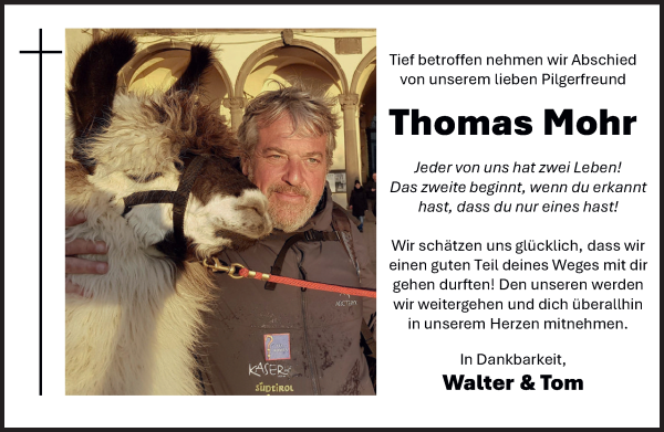 Traueranzeige von Thomas Mohr von Dolomiten