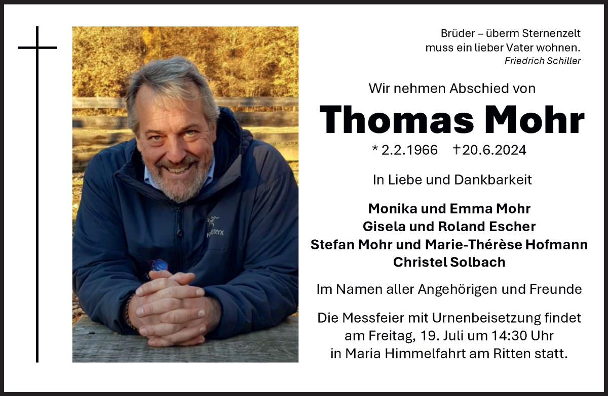  Traueranzeige für Thomas Mohr vom 17.07.2024 aus Dolomiten