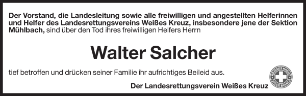 Traueranzeige von Walter Salcher von Dolomiten