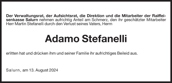 Traueranzeige von Adamo Stefanelli von Dolomiten