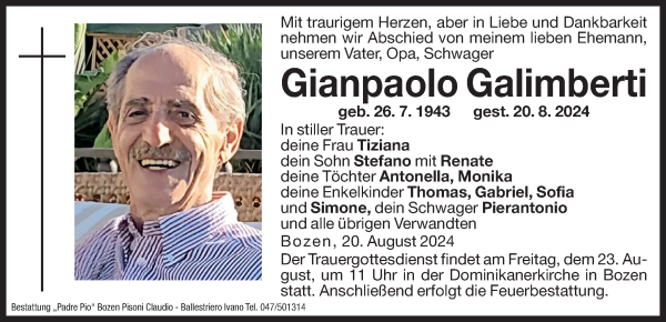 Traueranzeige von Gianpaolo Galimberti von Dolomiten