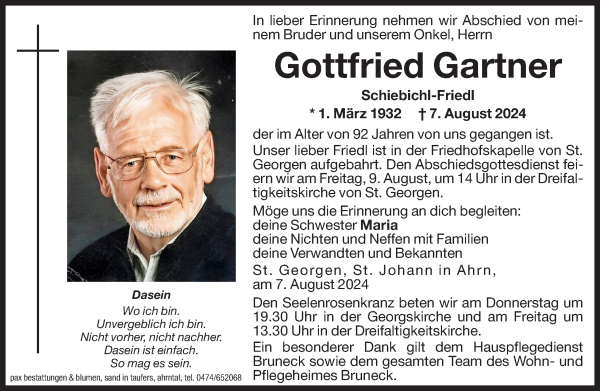 Traueranzeige von Gottfried Gartner von Dolomiten