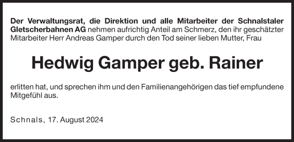 Traueranzeige von Hedwig Gamper von Dolomiten