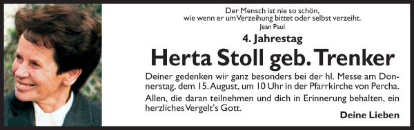 Traueranzeige von Herta Stoll von Dolomiten