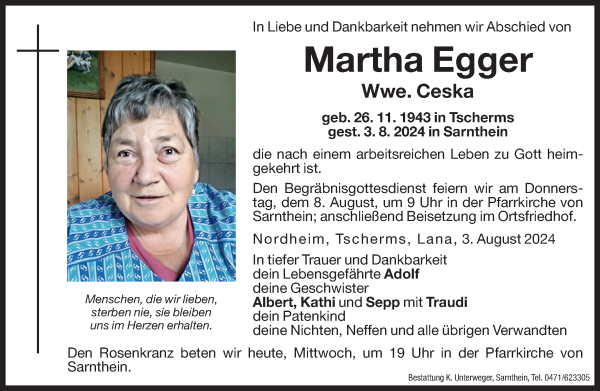 Traueranzeige von Martha Ceska von Dolomiten