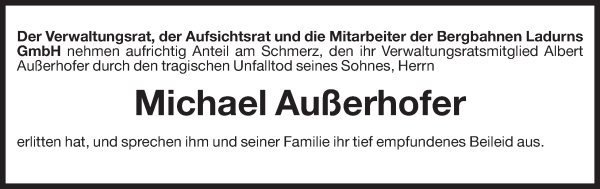 Traueranzeige von Michael Außerhofer von Dolomiten