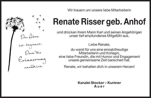 Traueranzeige von Renate Risser von Dolomiten