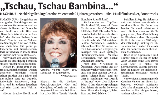 Traueranzeige von Caterina Valente von Dolomiten