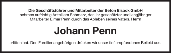 Traueranzeige von Johann Penn von Dolomiten