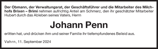 Traueranzeige von Johann Penn von Dolomiten