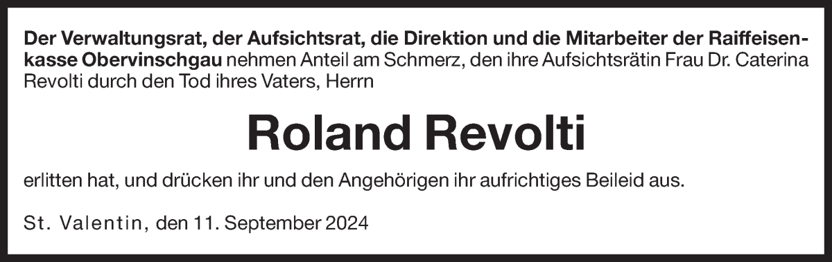  Traueranzeige für Roland Revolti vom 13.09.2024 aus Dolomiten