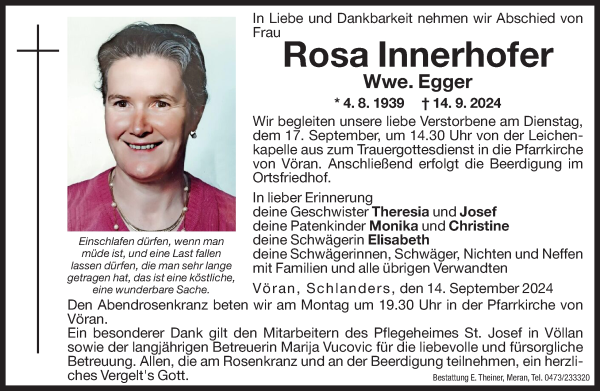 Traueranzeige von Rosa Egger von Dolomiten