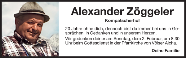 Traueranzeige von Alexander Zöggeler von Dolomiten