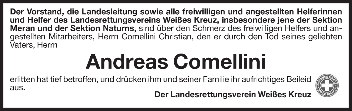  Traueranzeige für Andreas Comellini vom 02.01.2025 aus Dolomiten