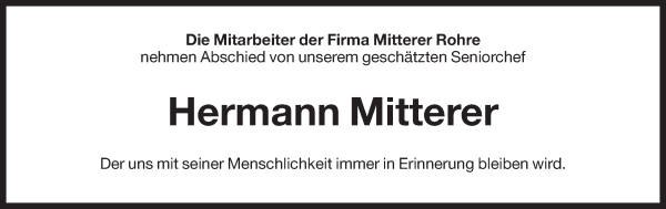 Traueranzeige von Hermann Mitterer von Dolomiten