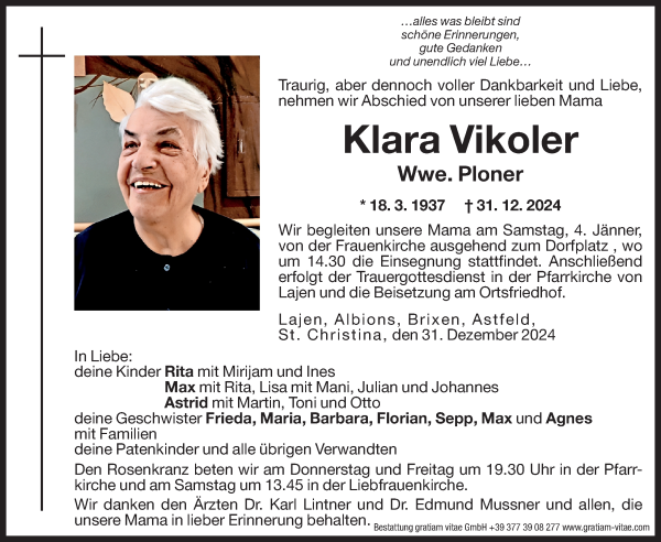 Traueranzeige von Klara Ploner von Dolomiten