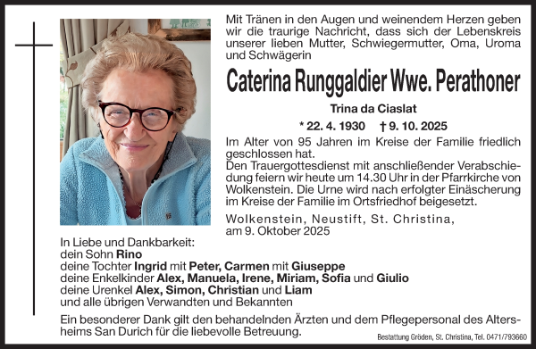 Traueranzeige von Caterina Perathoner von Dolomiten