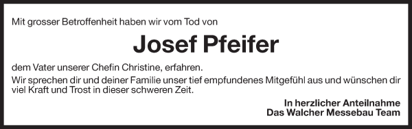 Traueranzeige von Josef Pfeifer von Dolomiten