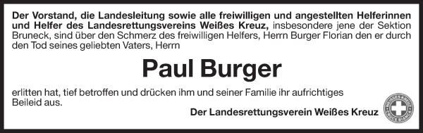 Traueranzeige von Paul Burger von Dolomiten