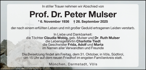 Traueranzeige von Peter Mulser von Dolomiten