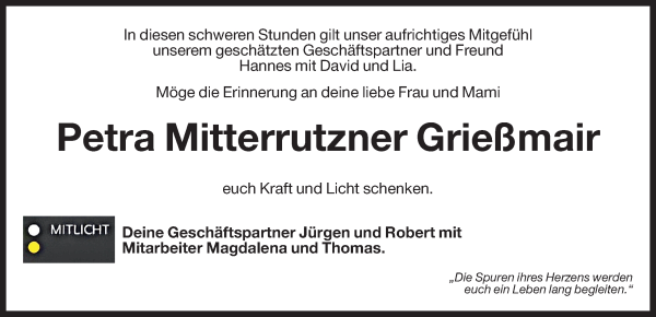 Traueranzeige von Petra Mitterrutzner von Dolomiten