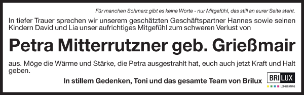 Traueranzeige von Petra Mitterrutzner von Dolomiten