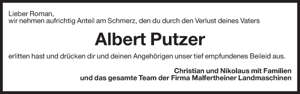 Traueranzeige von Albert Putzer von Dolomiten