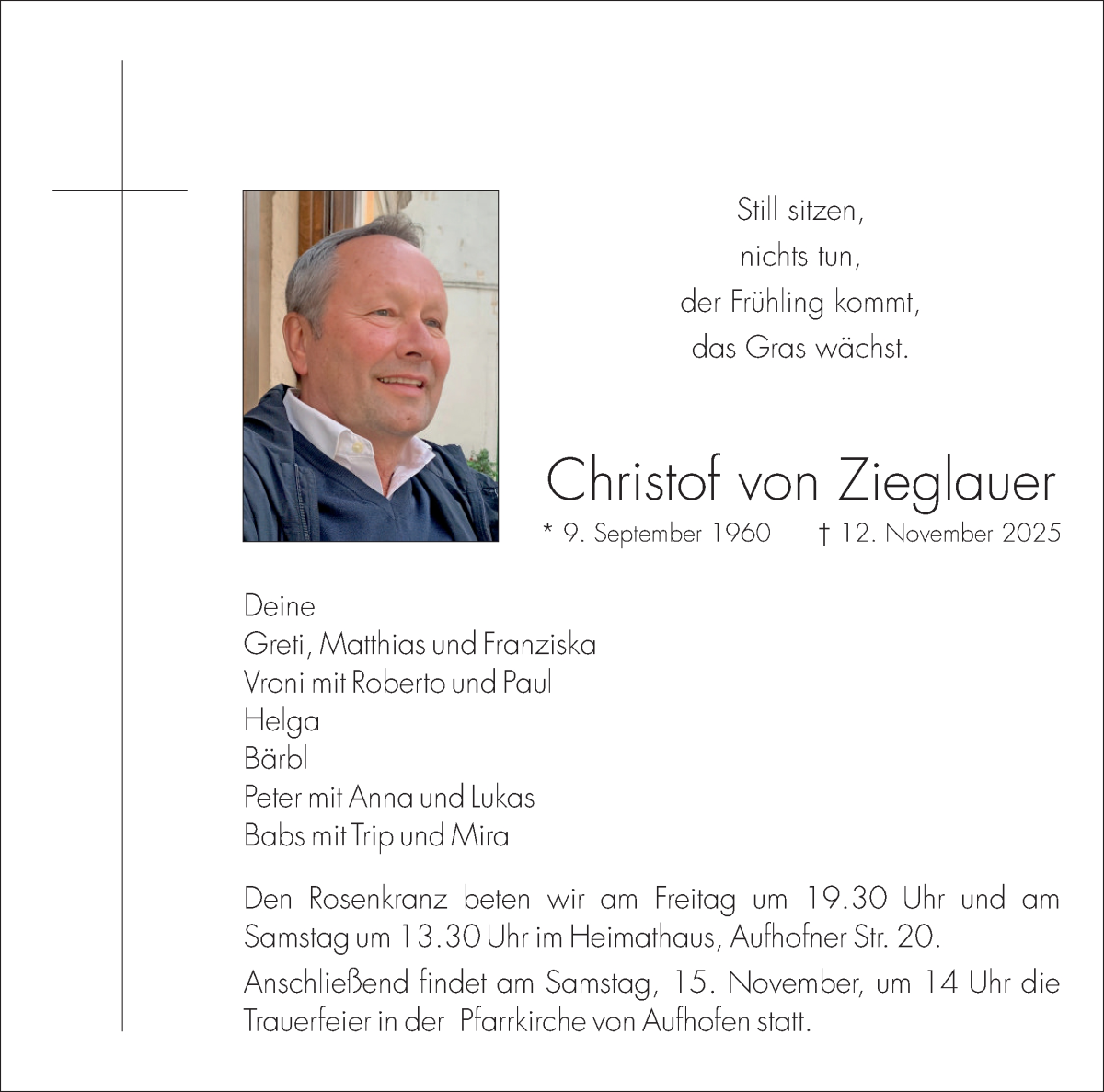  Traueranzeige für Christof von Zieglauer vom 14.11.2025 aus Dolomiten